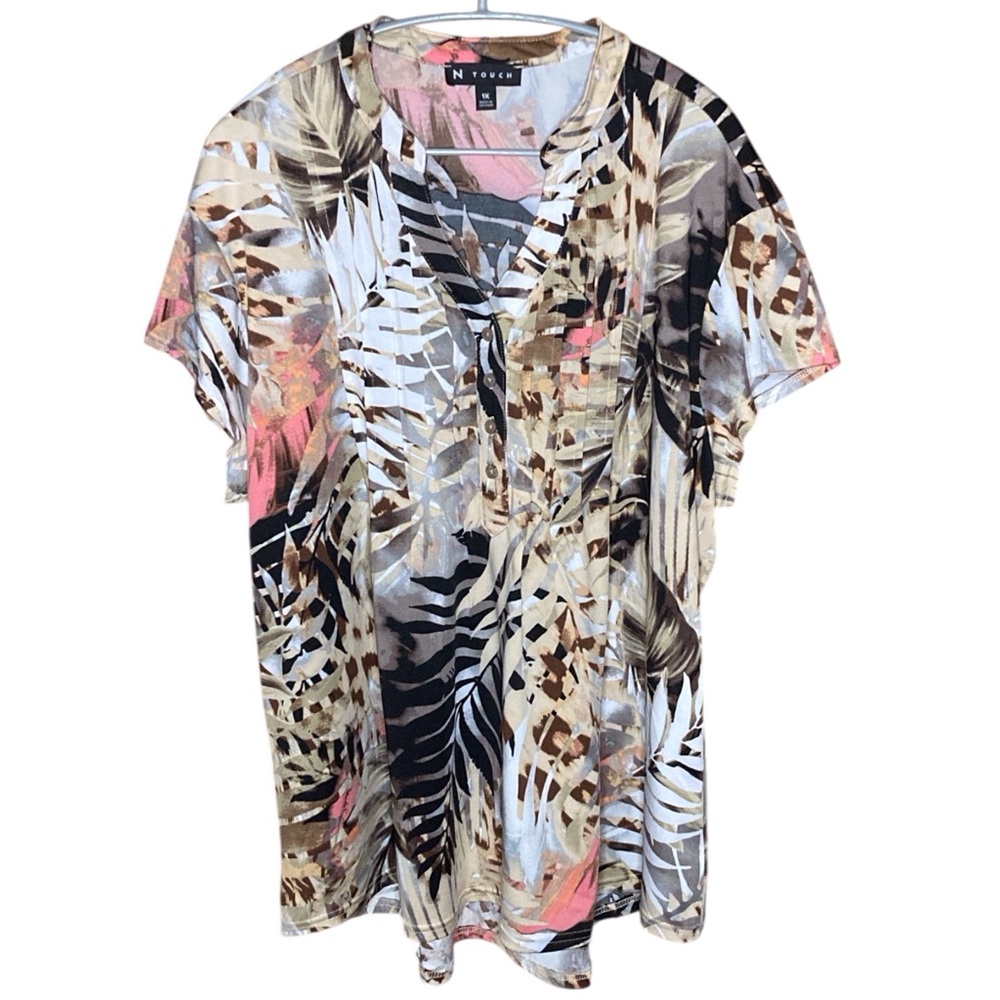 N Touch | Tropical Print Short Sleeve Tunic Top 1X